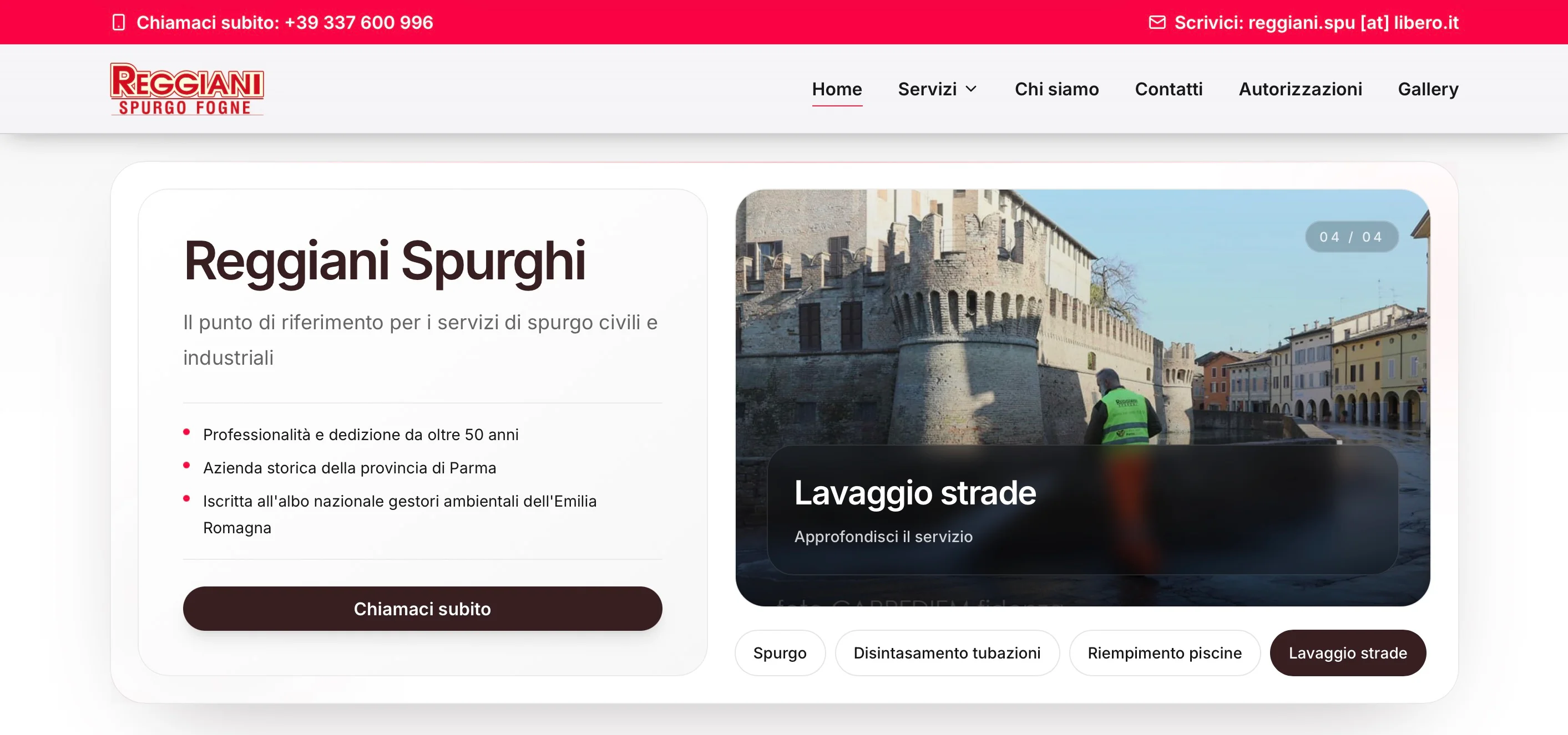 Uno screenshot dal sito Reggiani Spurghi