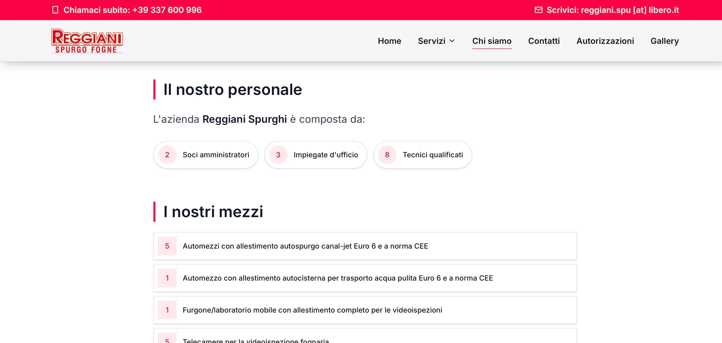 Uno screenshot dal sito Reggiani Spurghi 2