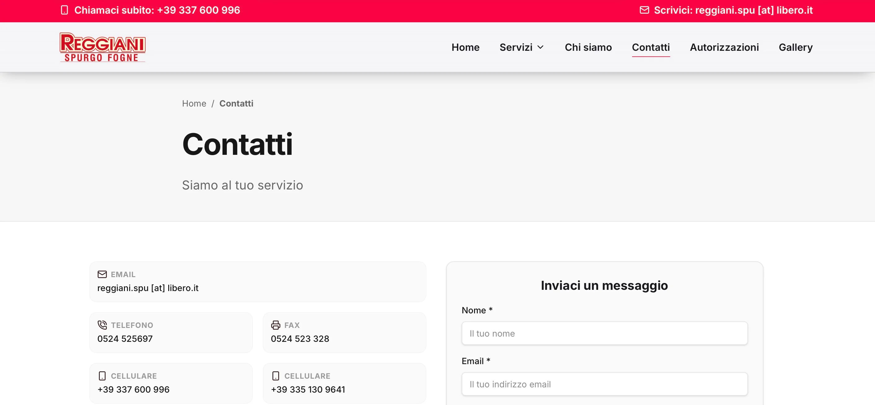 Uno screenshot dal sito Reggiani Spurghi 3